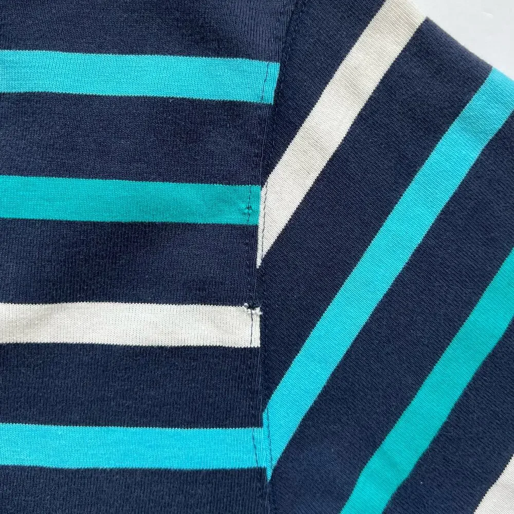 Vintage USA Made Duffel Striped T Shirt Navy Blue Teal White Preppy XL L Skater